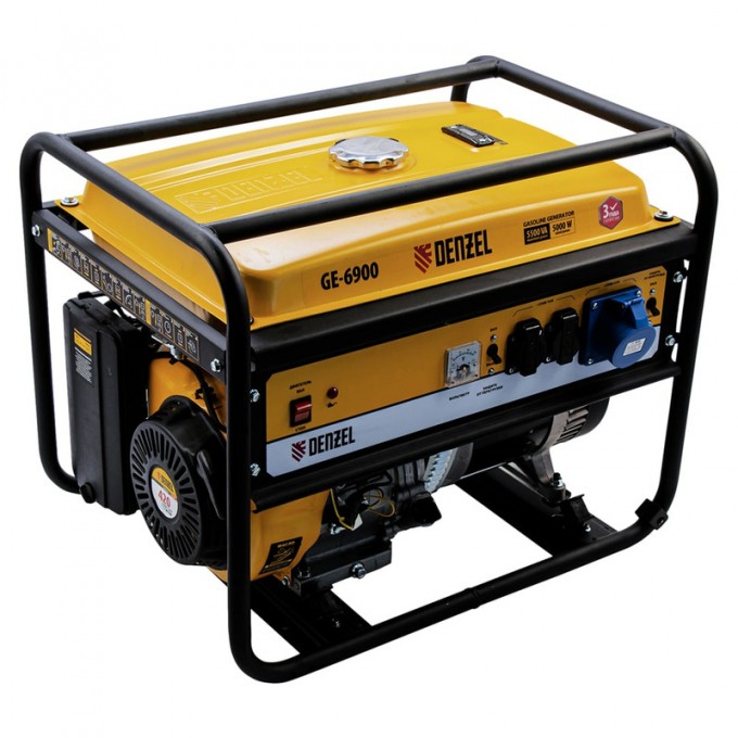 Бензиновый генератор GE 6900, 5,5 кВт, 220 В, 25 л, ручной старт Denzel 15233