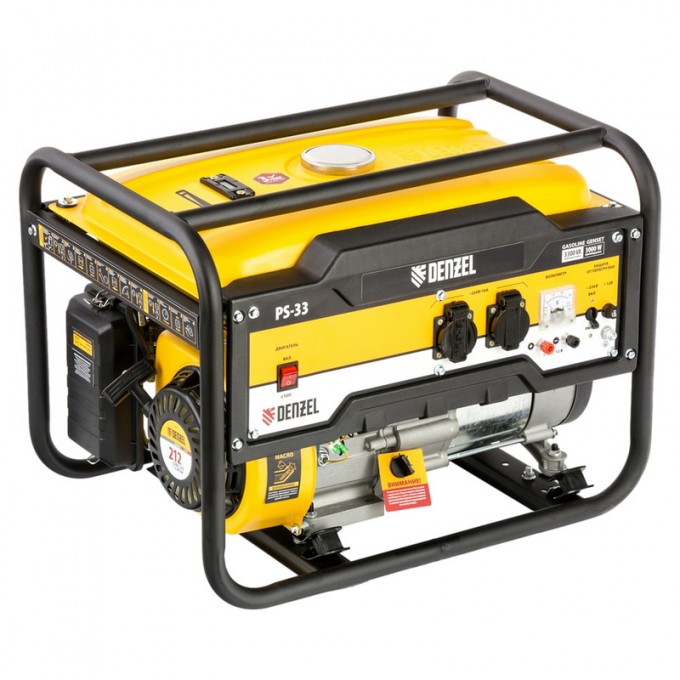 Бензиновый генератор PS 33, 3,3 кВт, 230 В, 15 л, ручной стартер Denzel 17443