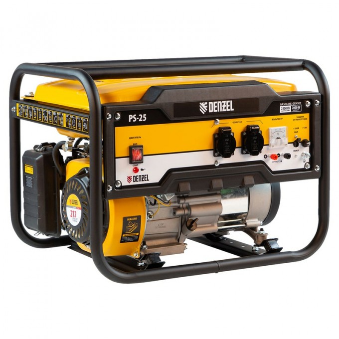 Бензиновый генератор PS 25, 2,5 кВт, 230 В, 15 л, ручной старт Denzel 17447