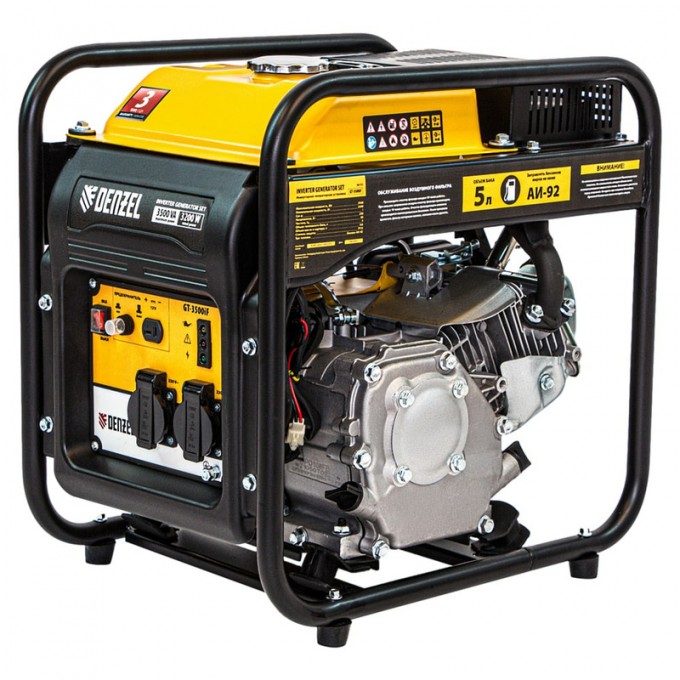 Инверторный генератор GT-3500iF, 3,5 кВт, 230 В, бак 5 л, ручной старт Denzel 17450
