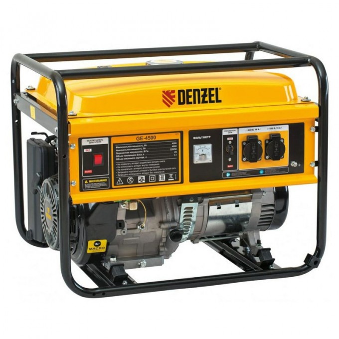 Бензиновый генератор GE 4500, 4,5 кВт, 220В, 25 л, ручной старт Denzel 17516