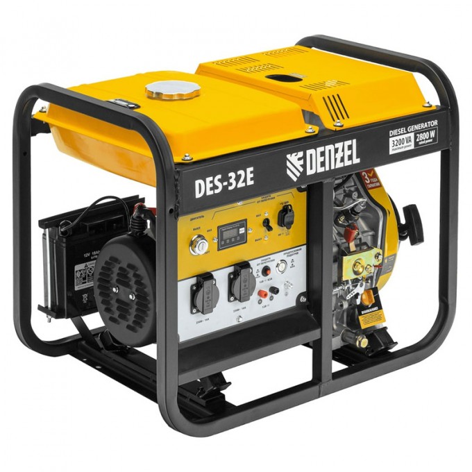Дизельный генератор DES-32E, 3,2 кВт, 230 В, 11 л, электростартер Denzel 17674